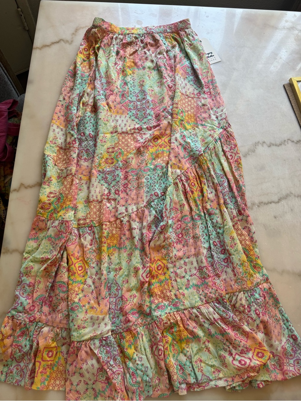 Billabong Multicolor Patchwork Maxi Skirt - Pink, Mint, Yellow
